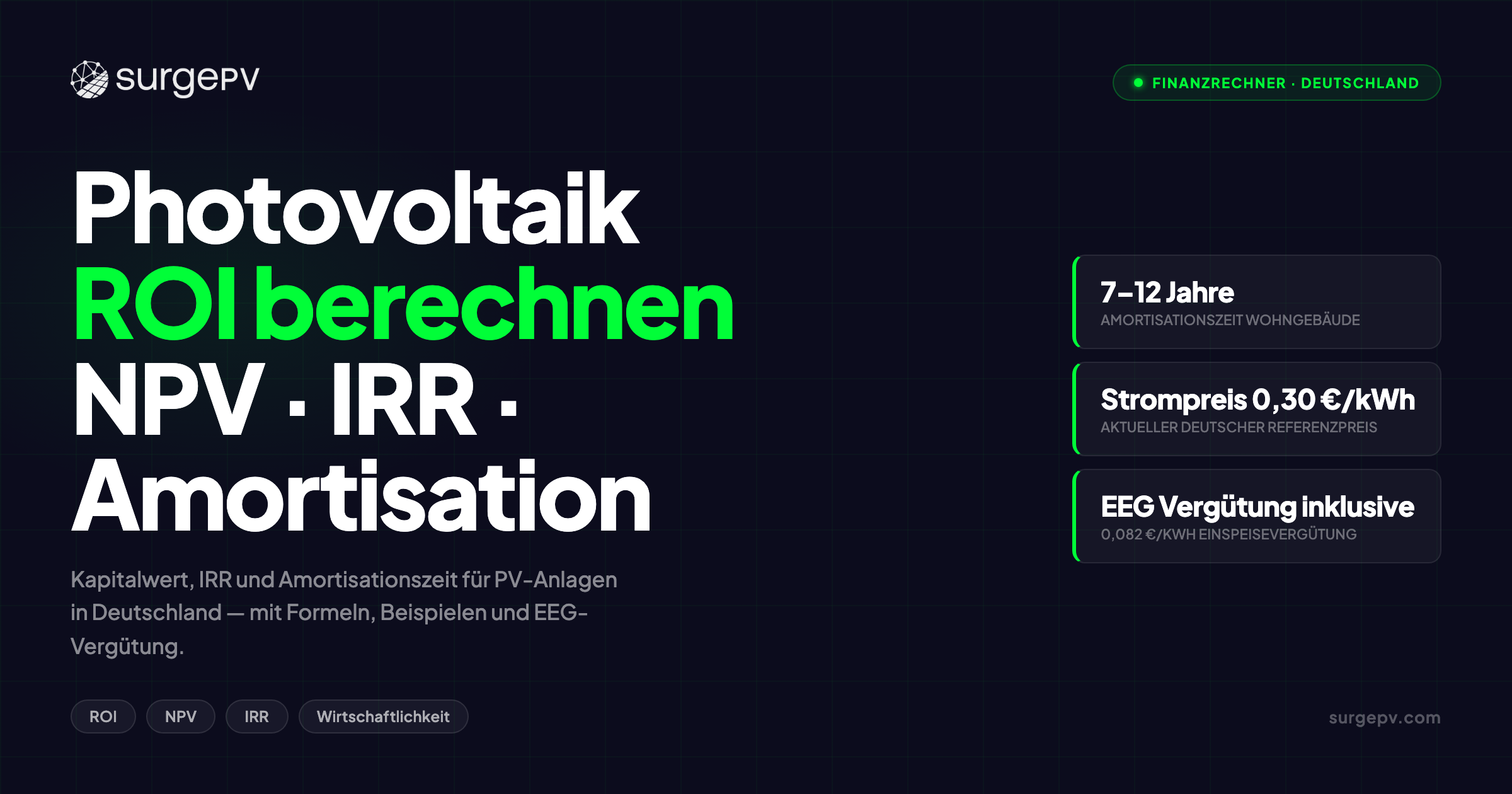 Photovoltaik ROI: NPV, IRR & Amortisationsrechner erklärt