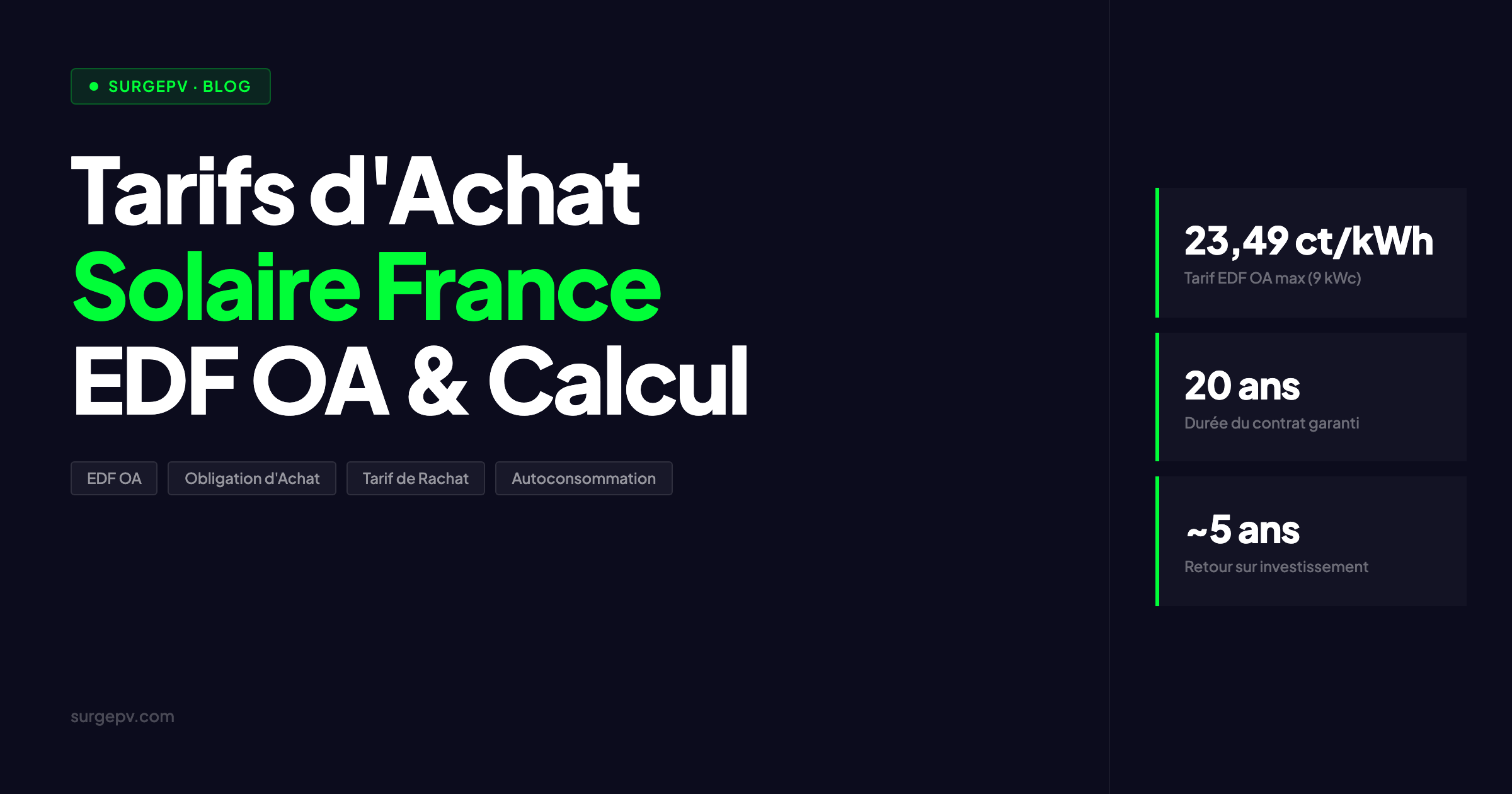 Tarifs d'Achat Solaire France 2026