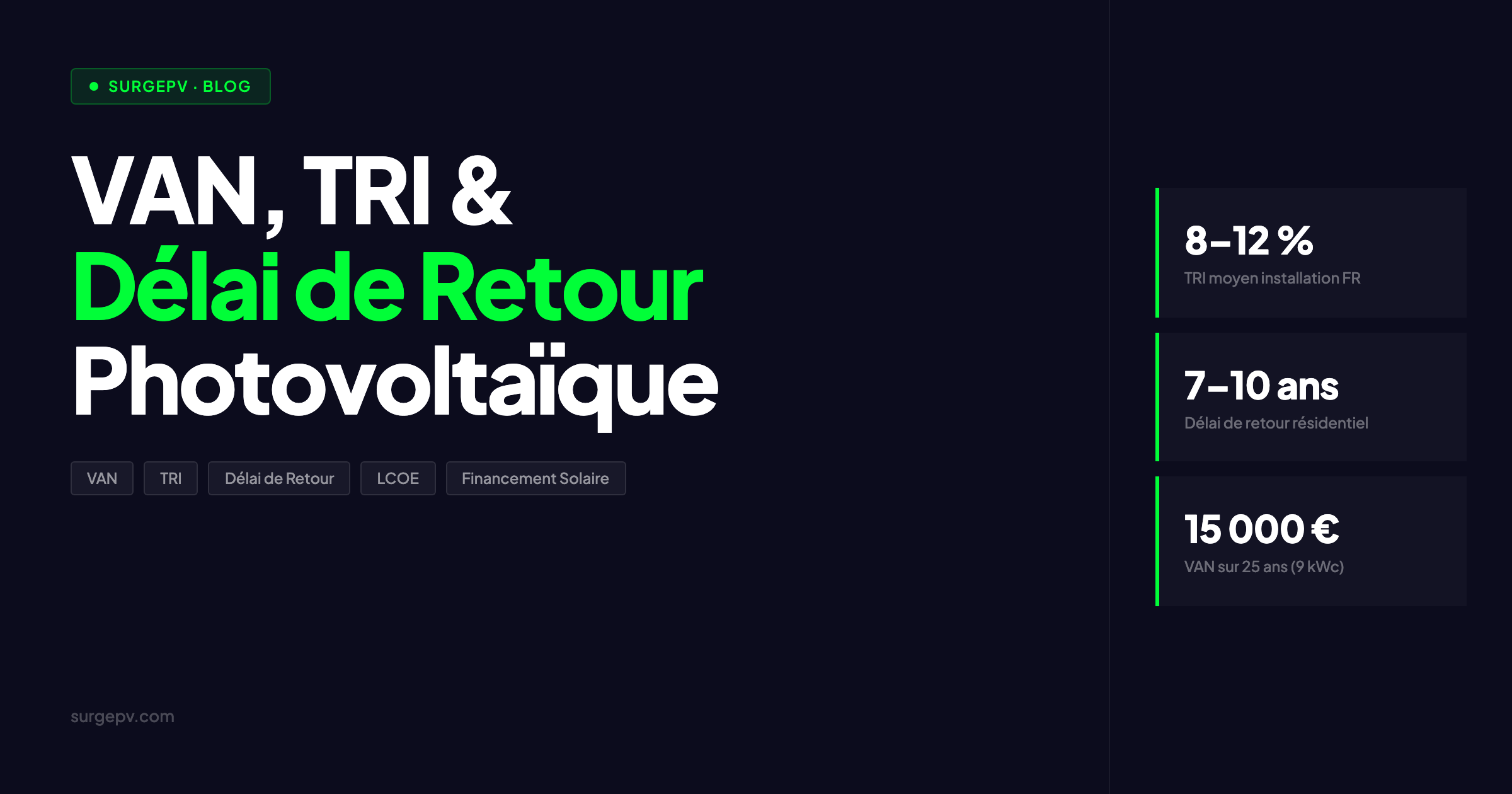 VAN, TRI & Délai de Retour Photovoltaïque