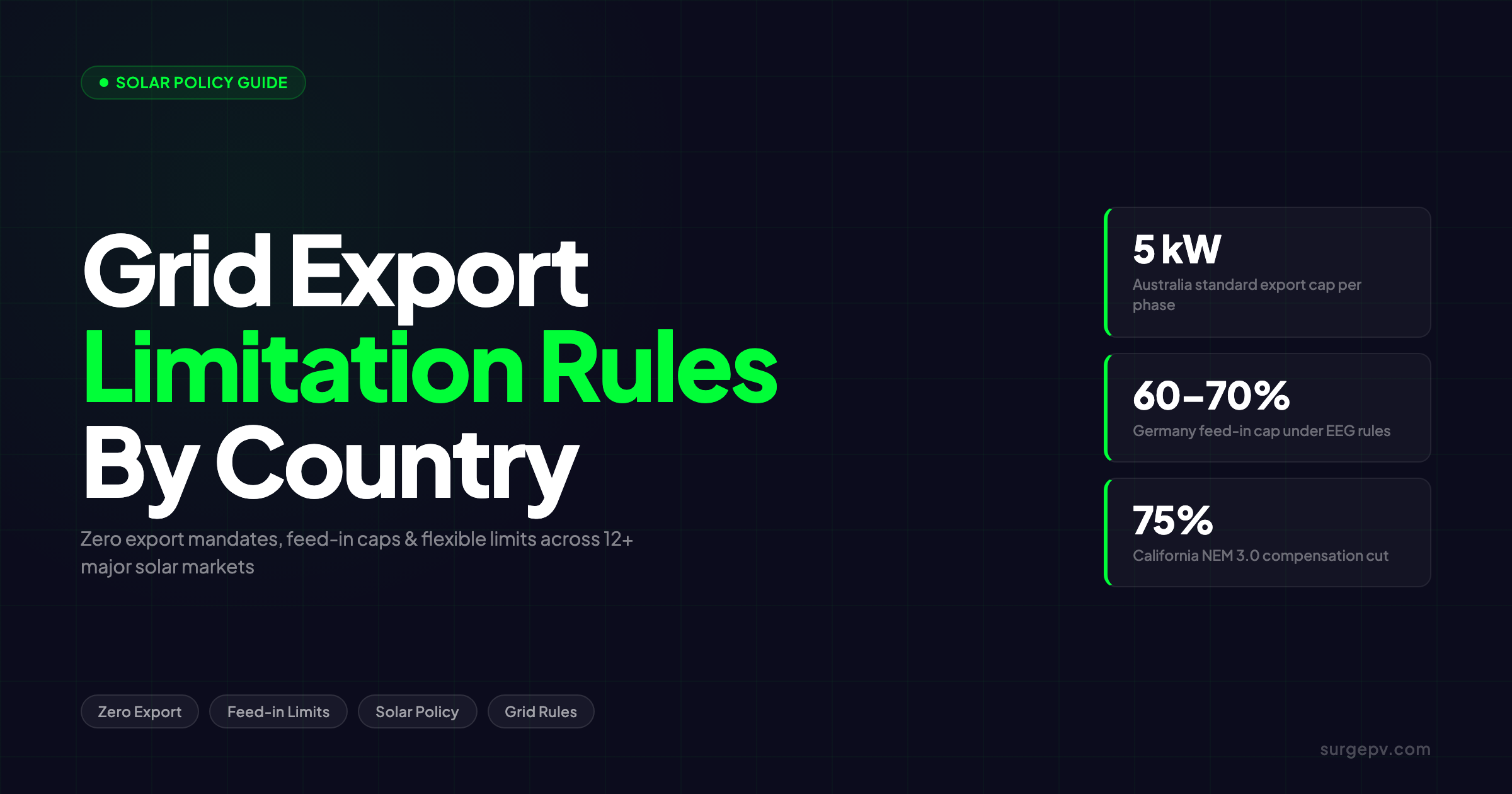 Grid Export Limitation Rules by Country: Zero Export & Feed-in Limits 2026