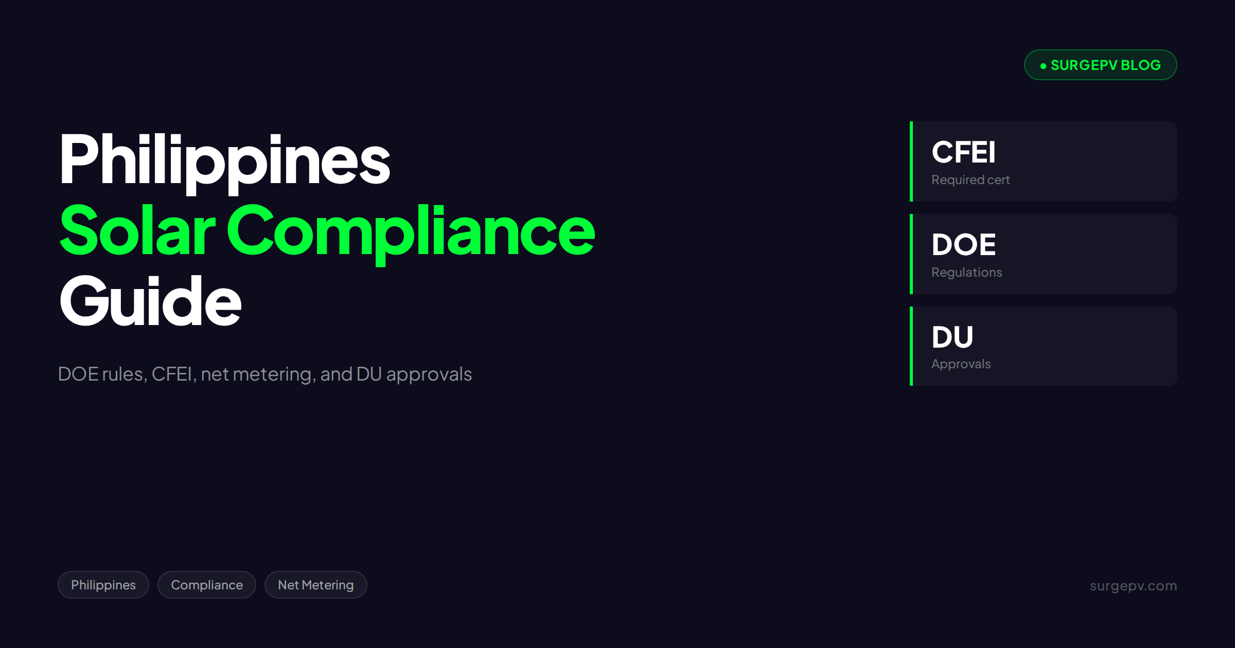Philippines Solar Compliance Guide 2026: Net Metering, CFEI, and Installer Requirements