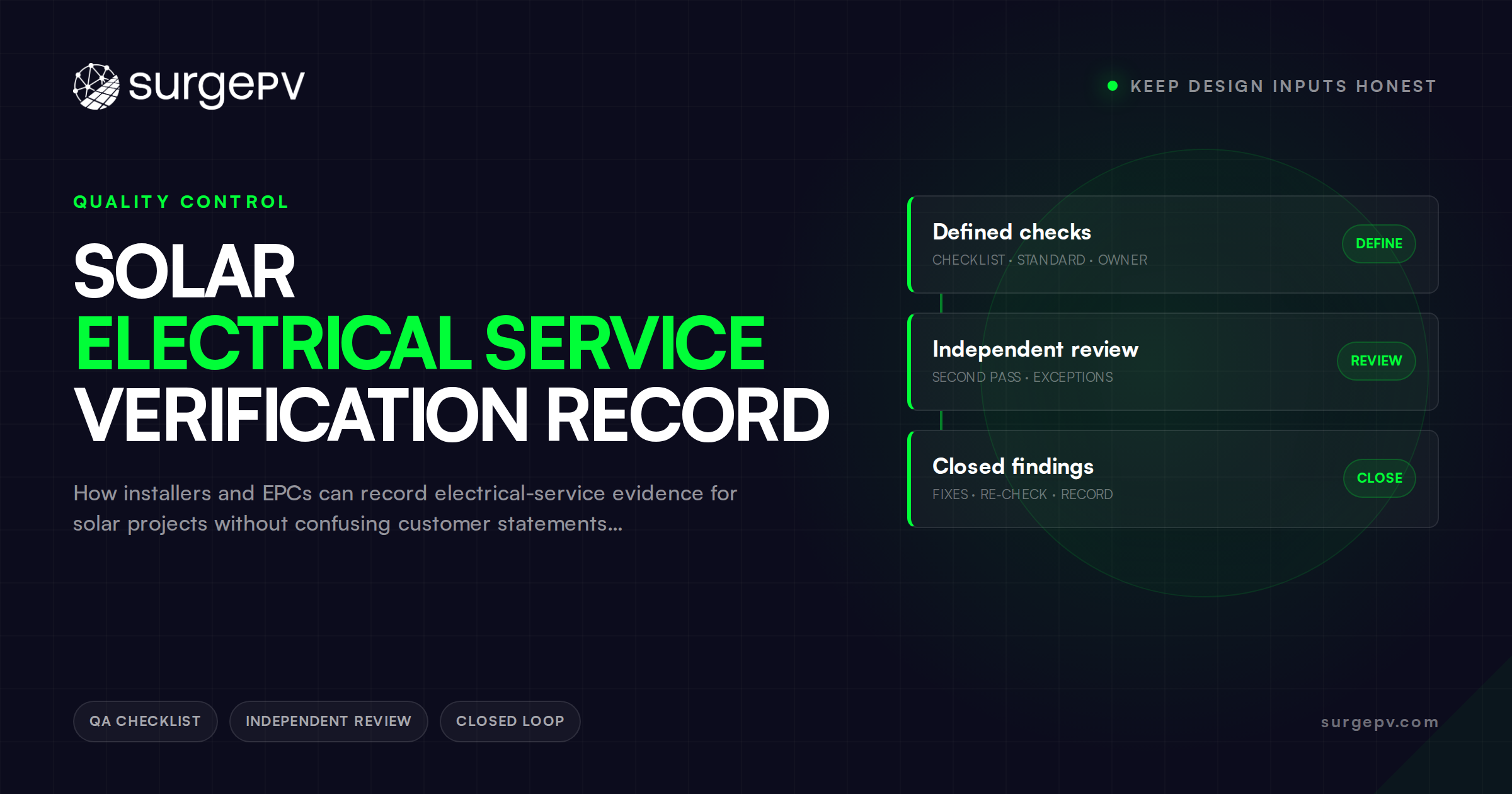 Solar Electrical Service Verification Record: Keep Design Inputs Honest