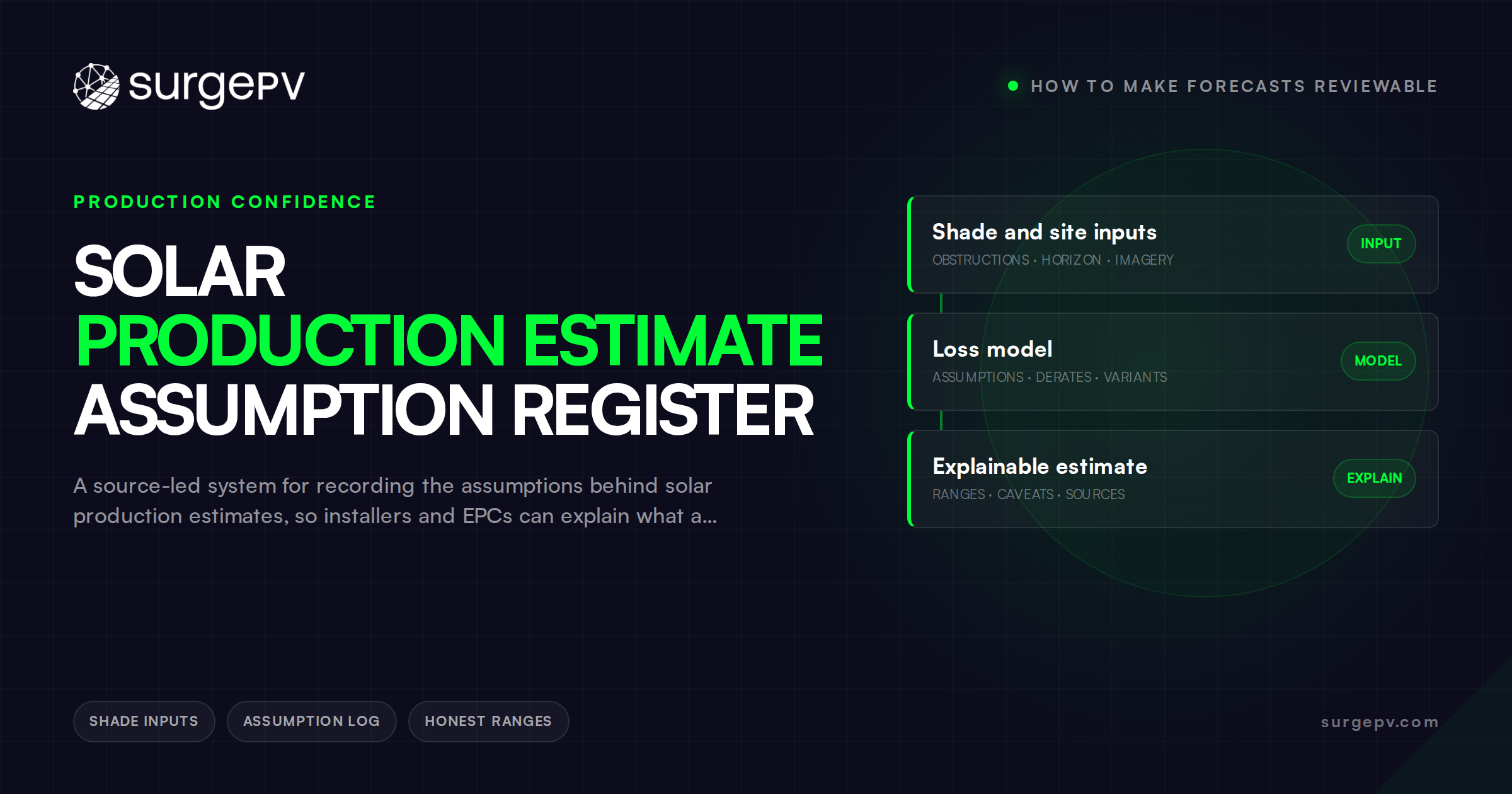 Solar Production Estimate Assumption Register: How to Make Forecasts Reviewable