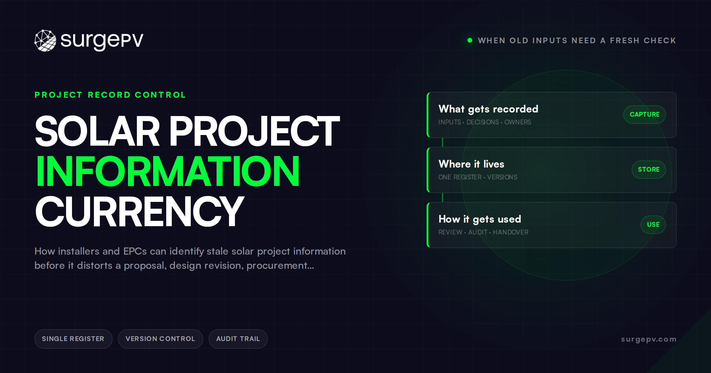 Solar Project Information Currency: When Old Inputs Need a Fresh Check