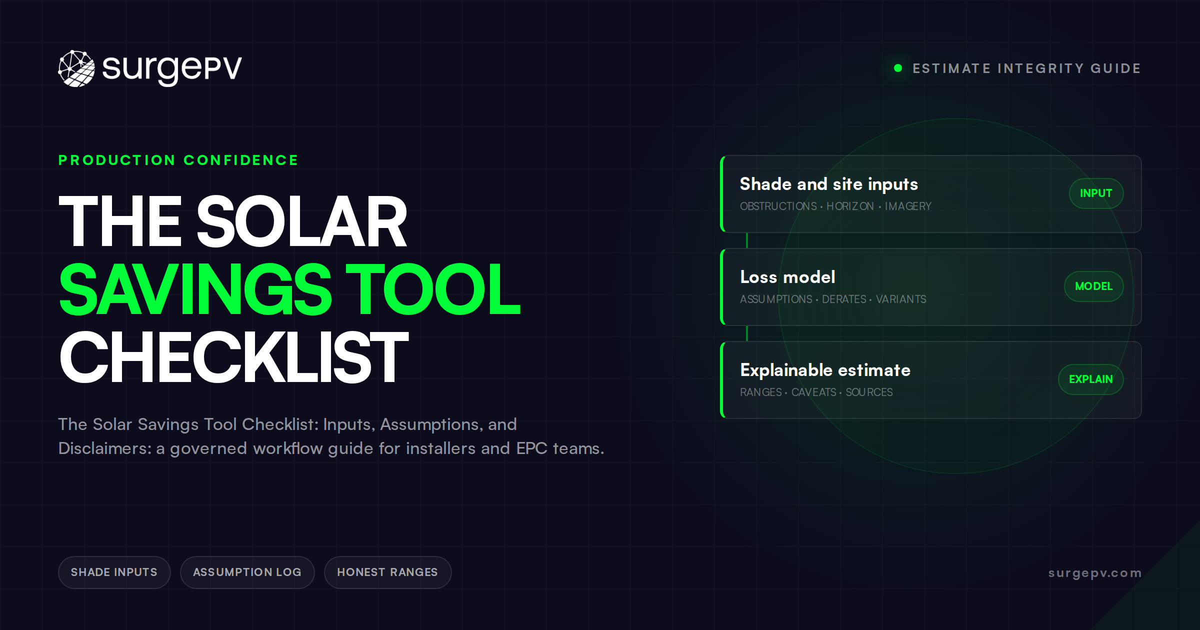 The Solar Savings Tool Checklist: Inputs, Assumptions, and Disclaimers