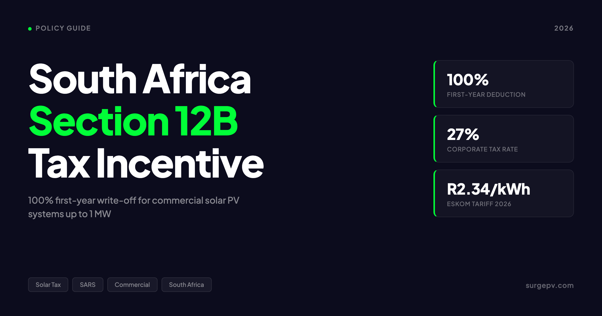 South Africa Section 12B Solar Tax Incentive 2026: 100% Deduction Guide