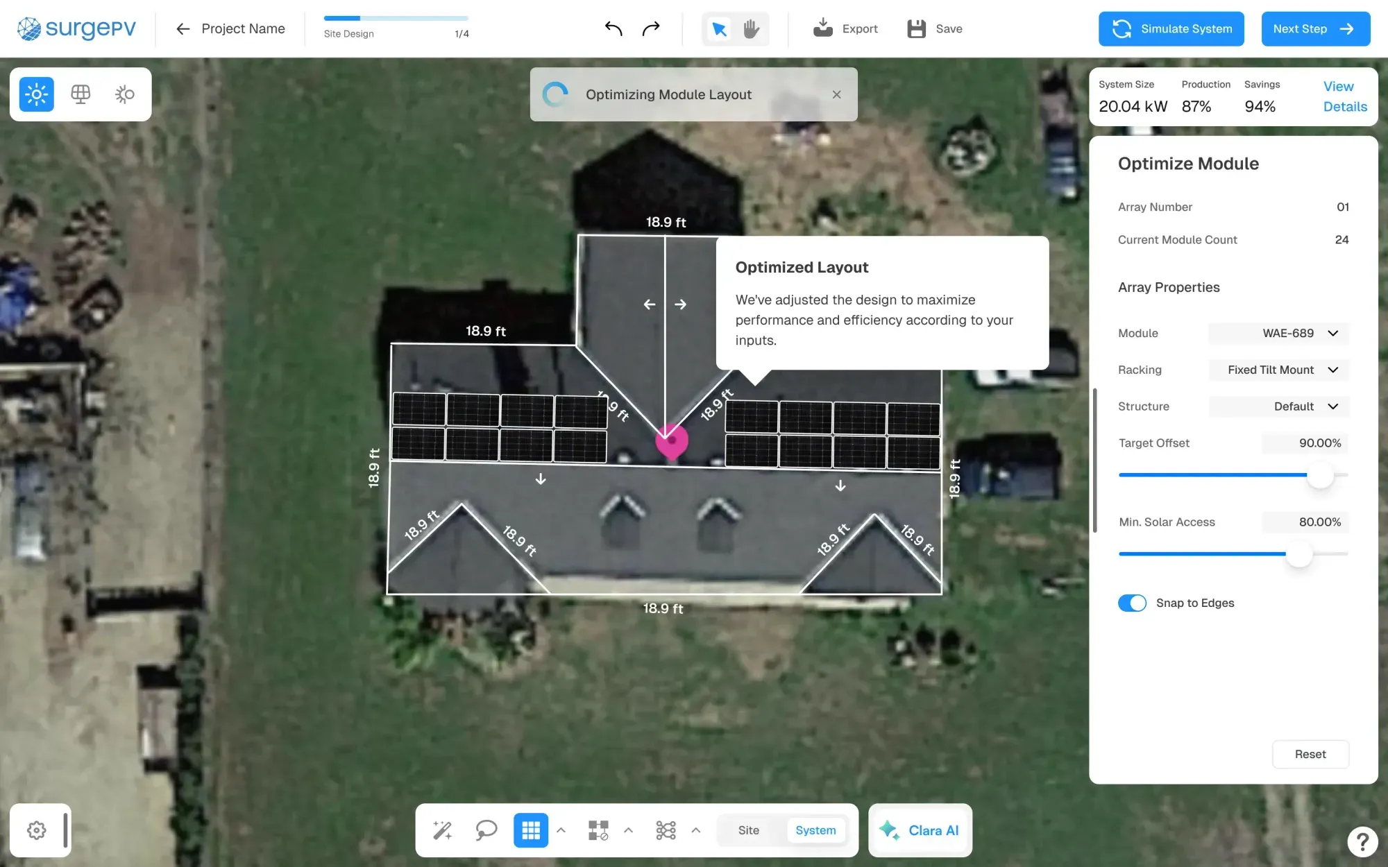 Modelagem de estrutura solar comercial com geometria complexa de telhado